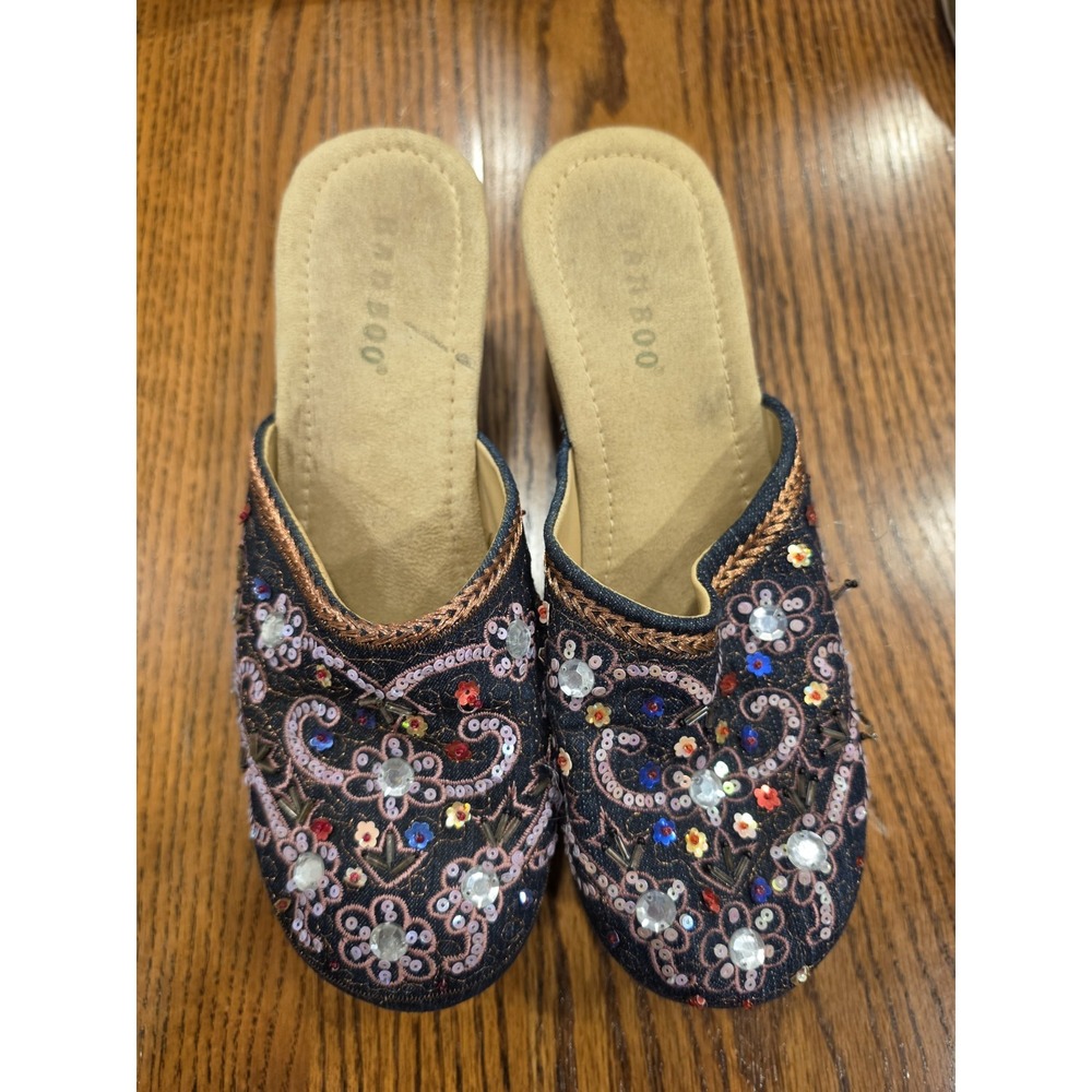 Bamboo‎ Y2K Embellished Mule Clogs Sequin Rhinestone Heels Sz 8 Fairy Grunge
